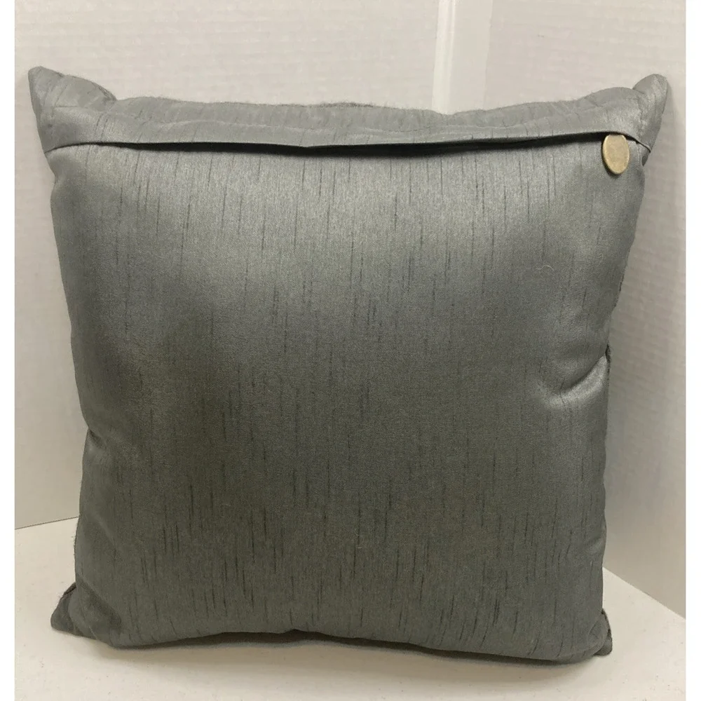 Vtg Pier 1 Beaded Flannel Pillow Gray Snowflake Beaded Sequin 15